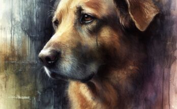 Your Dog’s Deeper Side: Exploring Mourning and Understanding Death The image features a large brown dog standing in a dark room, looking sad and lonely.